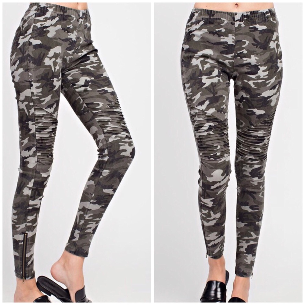 LAST2️⃣//OLIVE CAMO MOTO SIDE ZIP LEGGINGS/PANTS - Picture 5 of 7